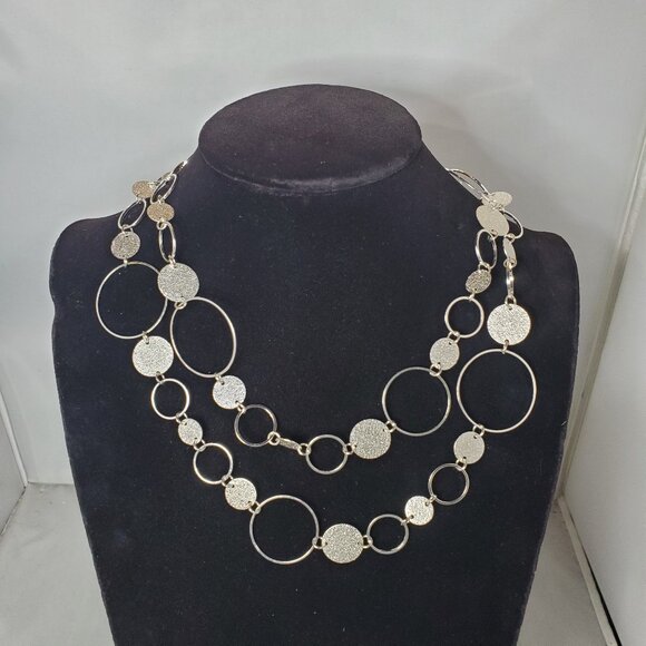 Vetta Silver Textured Disc & Open Link Necklace - Picture 1 of 6